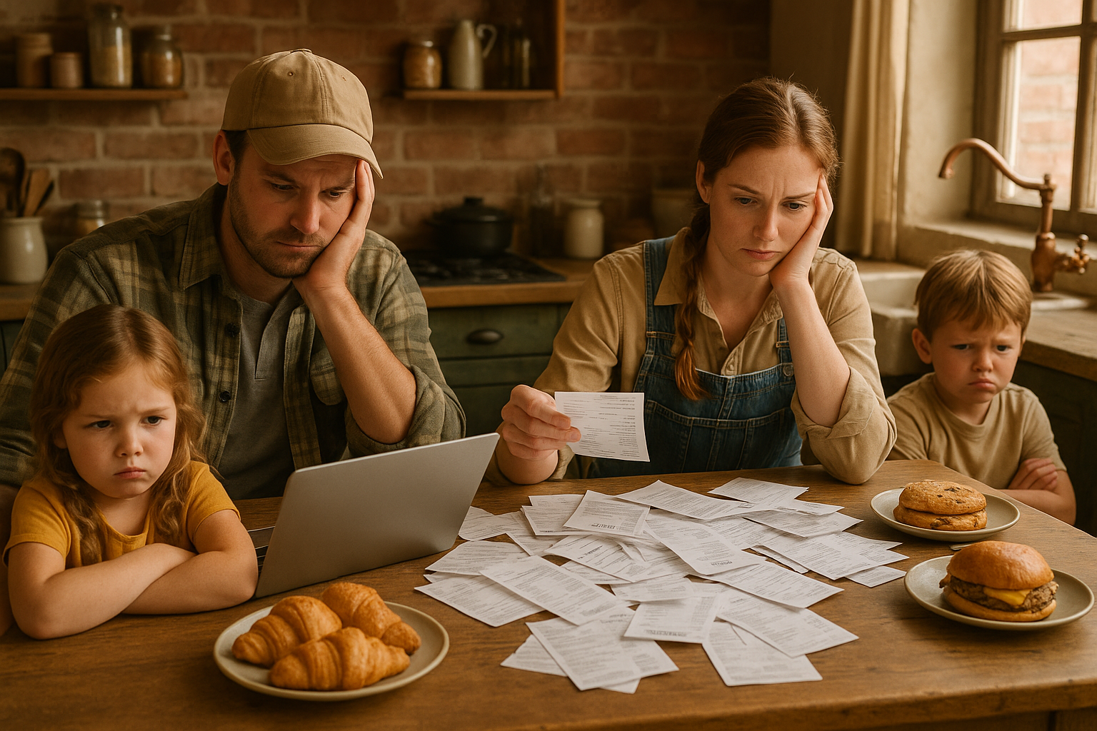 A business owner frustrated by piles of bookkeeping paperwork.
